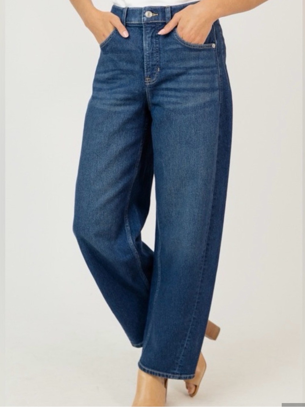SPANX Authentic 360 Barrell Leg Blue Jeans Zipper Closure Pockets Size SP